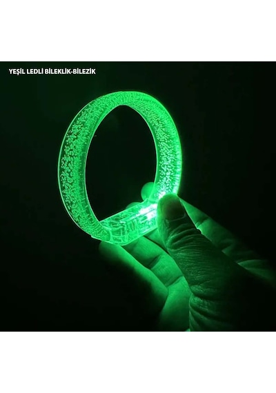 Yeşil Led Işıklı Baskı Yapılabilen Pilli Bileklik Bilezik Çok Renkli