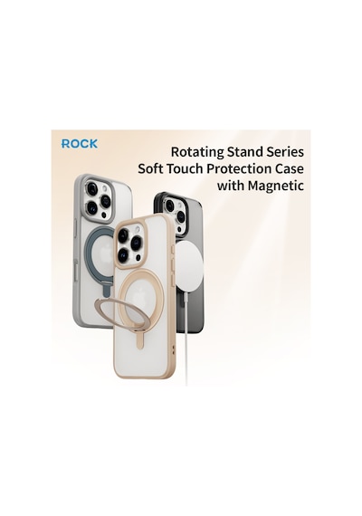 Rock Apple Uyumlu iPhone 16 Pro Max Soft Rotating Magsafe Stantlı Kılıf Altın