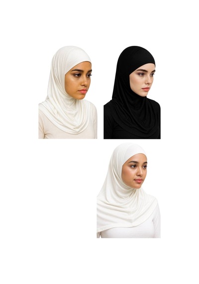 Aldaıyr 3adet Hijab 2 Parça Likra Kumaş Krem Siyah Ekru