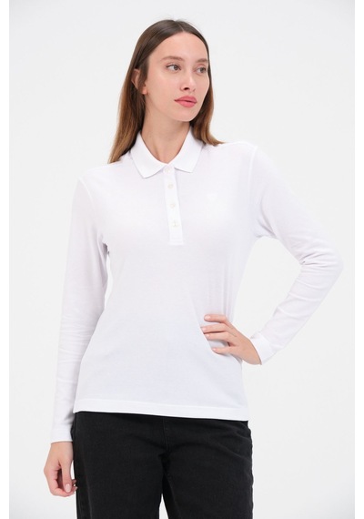 Msw Kadın Uzun Kollu Regular Fit Polo Yaka T-shirt Beyaz