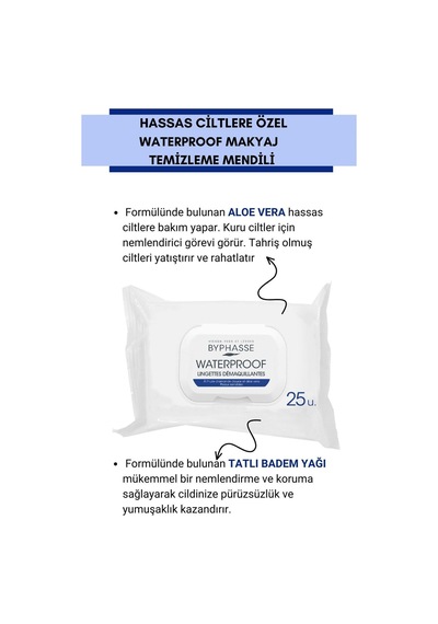 Byphasse Waterproof Makyaj Temizleme Mendili Hassas Ciltler 25'li
