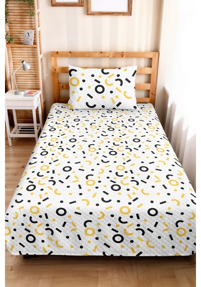 Sarı Geometrik Modern Genç Odası Tek Kişilik Pike Takımı-siyah Beyaz 160x220cm Kapitone Yatak Örtüsü Kırmızı