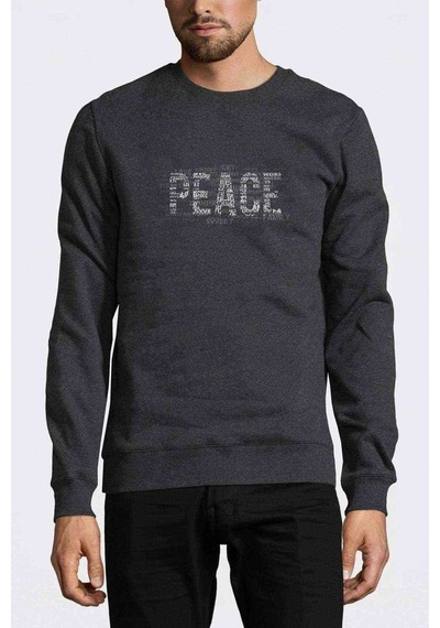 War And Peace Baskılı Füme Erkek Örme Sweatshirt