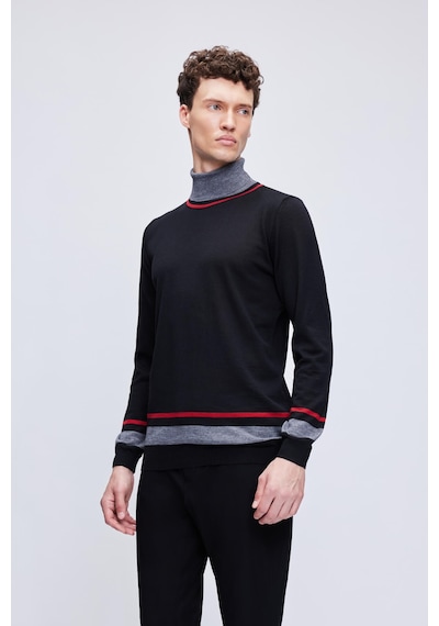 Hatemoğlu Siyah Regular Fit Çizgili Balıkçı Yaka Yünlü Triko Kazak 34122023a002 002 Siyah