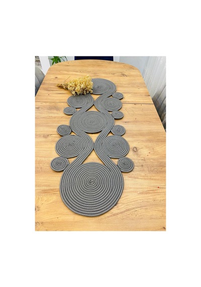 Jüt, Hasır,sarmal Model, Dekoratif Masa Örtüsü, Runner 40x110 Cm, Sehpa Örtüsü, Bohem Tarzı Antrasit Antrasit