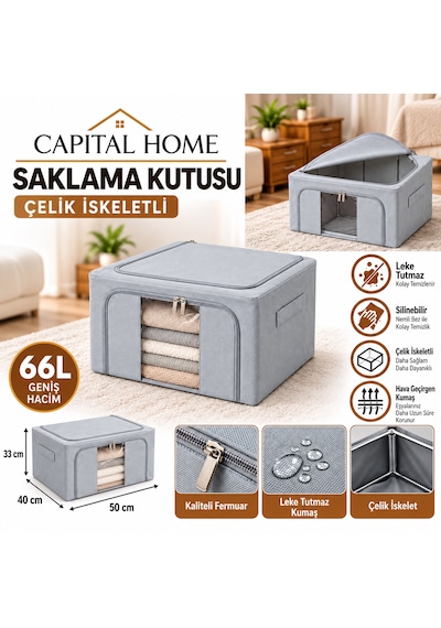 Capital Home 3 Lü Hurç Seti Çelik İskeletli+ Şeffaf Pencereli+çift Fermuarlı Gri