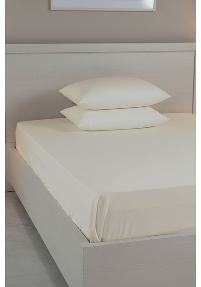 %100 Pamuk Ranforce Premium King Size Lastikli Çarşaf Seti - Krem Krem