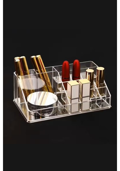 Makri Home Şeffaf Makyaj Organizeri, Uzunluk: 21,5 Cm, Genişlik: 12,5 Cm, Yükseklik: 8 Cm Şeffaf