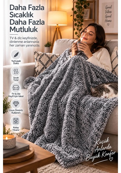 Tek Kişilik Peluş Tv Diz Battaniyesi 100x175 Cm Gri