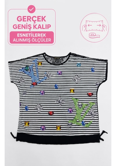 Büyük Beden Geniş Yaka Sırt Transparan Dantel Dekolteli Çizgili Taş Nakışlı Baskılı Kadın Bluz Mavi Büyük Beden Geniş Yaka Sırt Transparan Dantel Dekolteli Çizgili Taş Nakışlı Baskılı Kadın Bluz Mavi