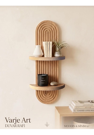 Modern Ahşap Duvar Rafı 2 Katlı Minimal Dekoratif Duvar Rafı Salon, Yatak Odası, Ofis Ve Antre İçin Diğer