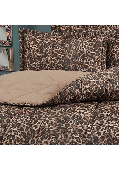 Safari Luxe Çift Kişilik Leopar Desenli Uyku Seti Cappuccino