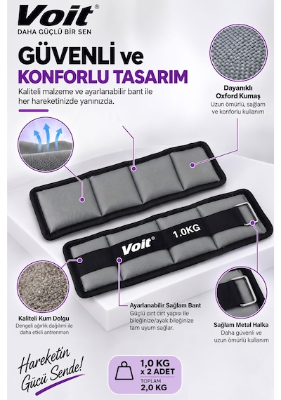 1 KG x 2 Adet Ayarlanabilir El ve Ayak Bilek Ağırlığı, Cırt Cırtlı Fitness ve Egzersiz Ağırlık Seti