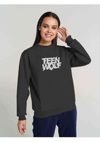 Teen Wolf Logo Baskılı Füme Antrasit Kadın Sweatshirt