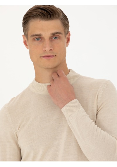 Cacharel Bej Slim Fit Çeyrek Balıkçı Yaka Triko Kazak