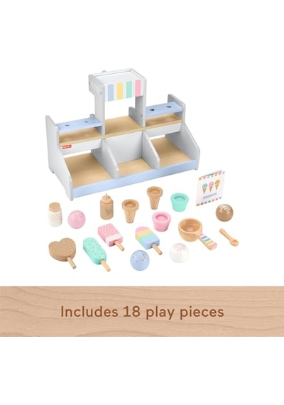 Ahşap Dondurma Dükkanı Okul Öncesi Çağdaki Çocuklar İçin 18 Ahşap Parçadan Oluşan Fisher-price Ahşap Dondurm
