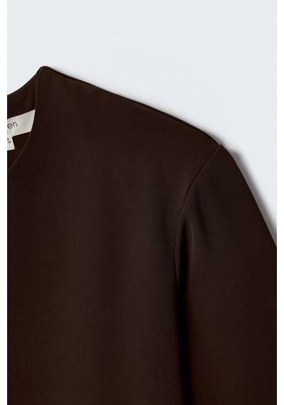 Sateen Kısa Kollu Bluz - Kahve-137404