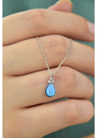 Papatya Silver 925 Ayar Gümüş Rodyum Kaplama Opal Damla Kolye