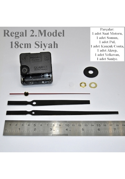 Regal Duvar Saati Motoru Metal Akrep Yelkovan Sessiz Mekanizma Siyah