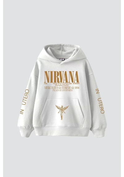 Nirvana Sırt Baskılı Unisex Oversize Beyaz Beyaz