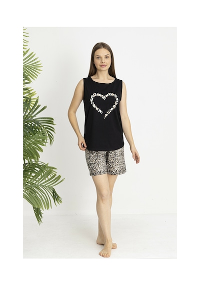 Estiva Kadın Kaplan Alt Desenli Siyah Kolsuz Şortlu Penye Lycra Pijama Takımı Çok renkli Estiva Kadın Kaplan Alt Desenli Siyah Kolsuz Şortlu Penye Lycra Pijama Takımı Çok renkli