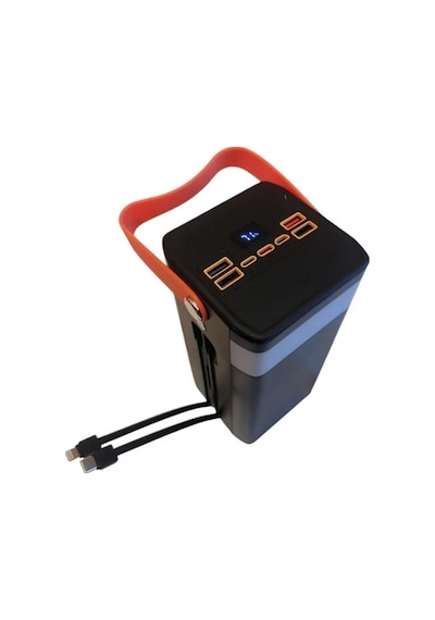 80000 Mah Powerbank 22.5w Hızlı Şarjlı Lcd Göstergeli Dahili Kablolu 4 Usb Çıkışlı Kamp Led Fener Siyah