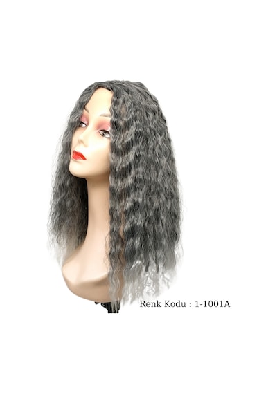 Peruk Ankara Fiber Sentetik Afro Su Dalgası Peruk Siyah Açık Gri Ombre 1-1001a