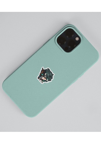 Xiao-genshin İmpact-xiao 2 Li Sticker Set Parlak Kağıt-oyun Etiketi - Telefon -hediye Süsleme Açık Yeşil