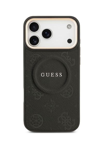 Apple Uyumlu iPhone 17 Pro Max Kılıf Guess Lisanslı M-safeli Sıcak Baskılı Yazı Logolu Pu Deri Peony Siyah Siyah
