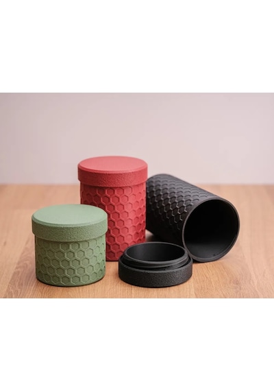 3d Baskı 3lü Petek Desenli Kapaklı Kavanoz Seti Bal Peteği Dokulu Dekoratif Mutfak Saklama Kabı 5-8-12 Cm Diğer