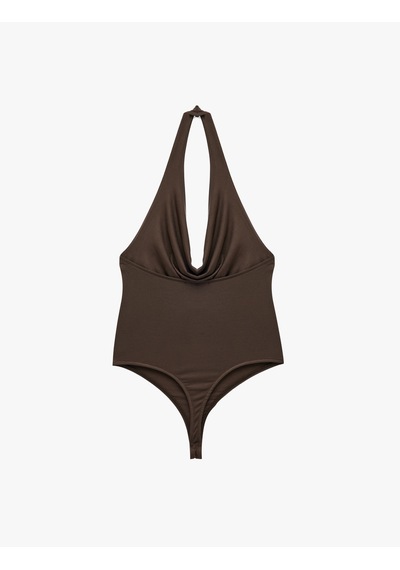Koton Sırt Dekolteli Degaje Yaka Bodysuit Kahverengi 6sak10003ek Kahve