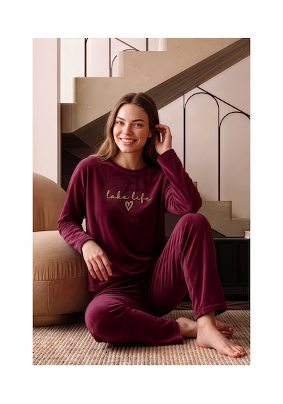 Nisanca Kışlık Kadın Kadife Pijama Takımı - Süper Soft Serisi Bordo