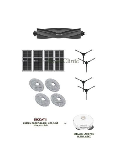 Dreame L10s Pro Ultra Heat Robot Süpürge Uyumlu Ana Fırça, Yan Fırça, Hepa Filtre, Mop Seti-13 Parça