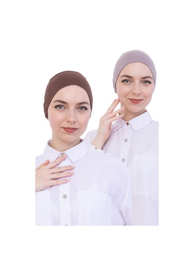 Modish Group Kadın Tesettür Bone Bağcıklı Dikişsiz Penye 4 Parça Set Bordo, Kahverengi, Koyu Vizon, Açık Vizon