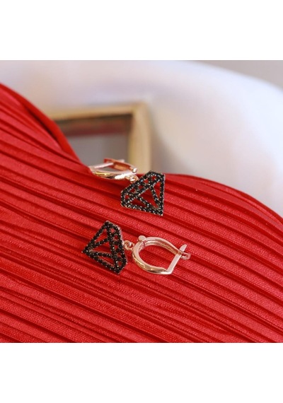 Elmas Simgeli Siyah Zirkon Taşlı Rose Gold Kaplama Gümüş Küpe Gümüş