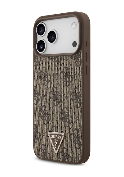 Apple iPhone Uyumlu 18 Pro Max Kılıf Guess Lisanslı M-safeli Taşlı Üçgen Logo 4g Desenli Strass Kapak Kahverengi