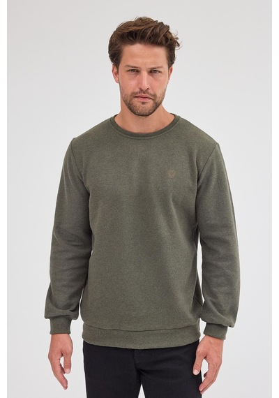Mmetalic Erkek Haki Standart Fit Normal Kesim Pamuklu Basic Bisiklet Yaka Sweatshirt Mtlce113-haki Haki