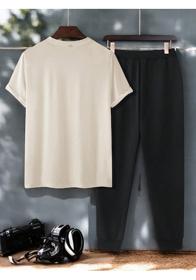 Uyguntarz Unisex 2'li Classical Baskılı Eşofman Takımı Bej