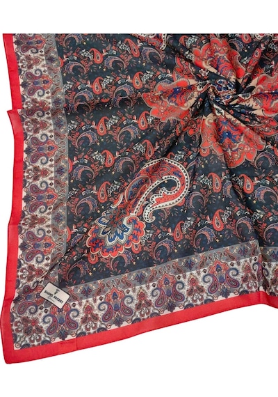 Mim Eşarp Prime Pamuk Etnik Desenli Eşarp 90x90 Cm Kırmızı - Koyu Lacivert