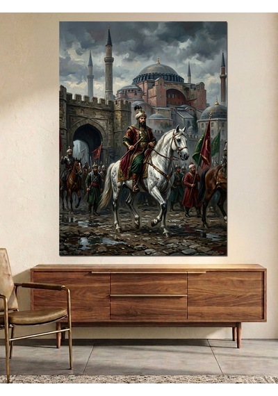 At Üstünde İstanbul'a Giren Fatih Dekoratif Kanvas - Mdf Ahşap Tablo Çok Renkli