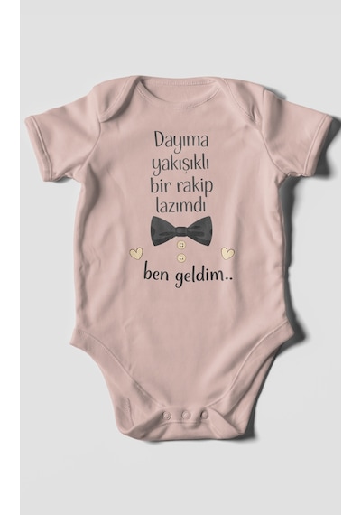 Morivokids Dayıya Özel Kısa Kollu Bebek Body %100 Pamuk Pastel Pembe