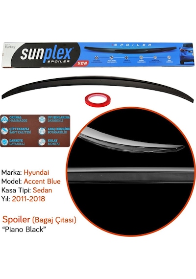 ŞüsCarOto Hyundai Accent Blue Bagaj Üstü Spoiler Sunplex Piano Black 2011-2018 (00)