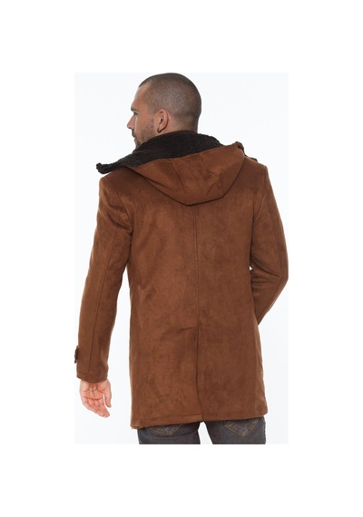 Plt8399 Dewberry Süet Görünümlü Erkek Palto-Açik Camel Açık Camel