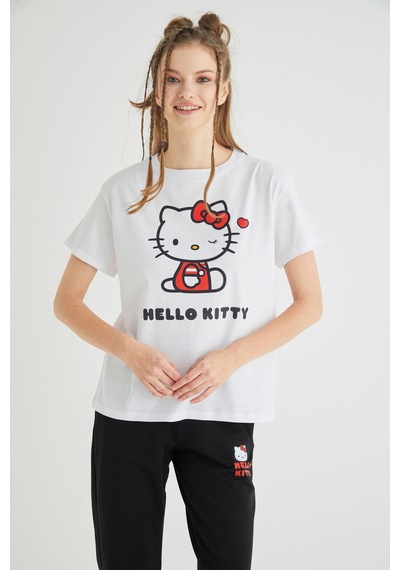 Hello Kitty Lisanslı Baskılı Basic T-shirt Relaxed Pamuk Renkli