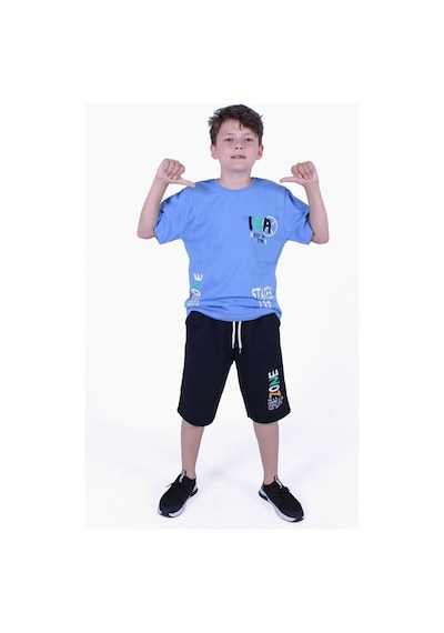 Fyk Kids Zone Yazı Baskılı Erkek Çocuk Yazlık Takım Mavi