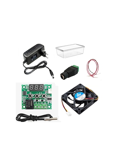 Dc 12v Adaptörlü Dijital Termostat Sıcaklık Kontrol Kartı İle 12v Fan Pervane Çalıştırma Devresi Öğrenci Hobi Deney Seti