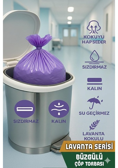 Coverest Orta Boy, Lavanta Kokulu Büzgülü Çöp Torbası, 55x60 Cm,