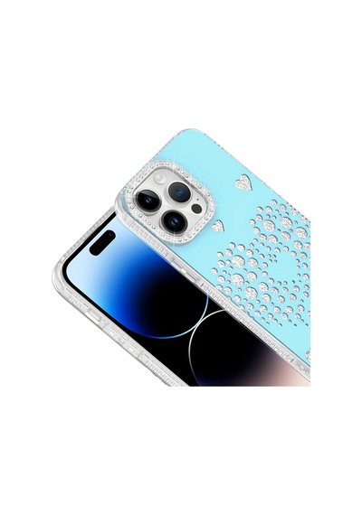 iPhone 14 Pro Max Kılıf Damla Taşlı Zore Rivas Sert Pc Kapak - Mavi