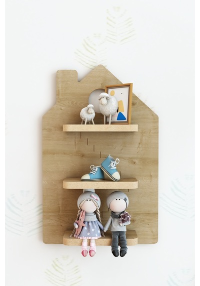 Fida Ahşap Dekoratif Duvar Rafı 51x33 Cm Modern Duvar Organizer Ve Sergileme Rafı