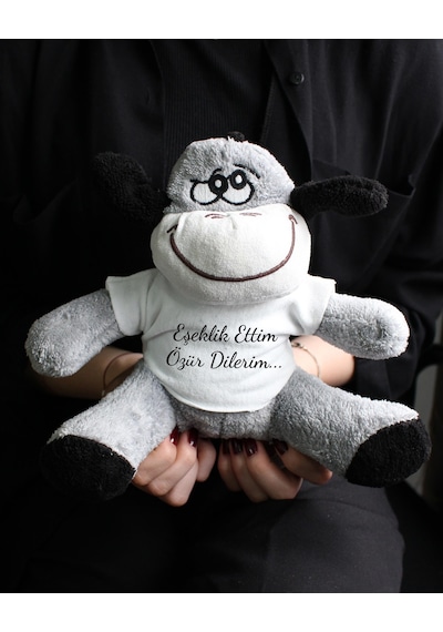 Eşeklik Ettim Özür Dilerim Baskılı Tişörtlü Peluş Eşek 22cm - Özür Hediyesi Oyuncak Peluş